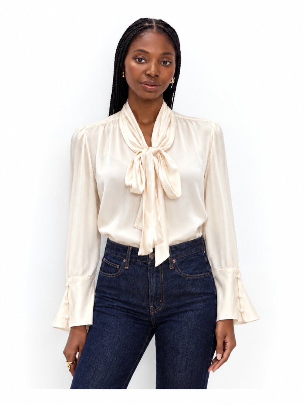 Alice + Olivia Silk Blouse w Tie Bow W Sz S Quiet Luxury